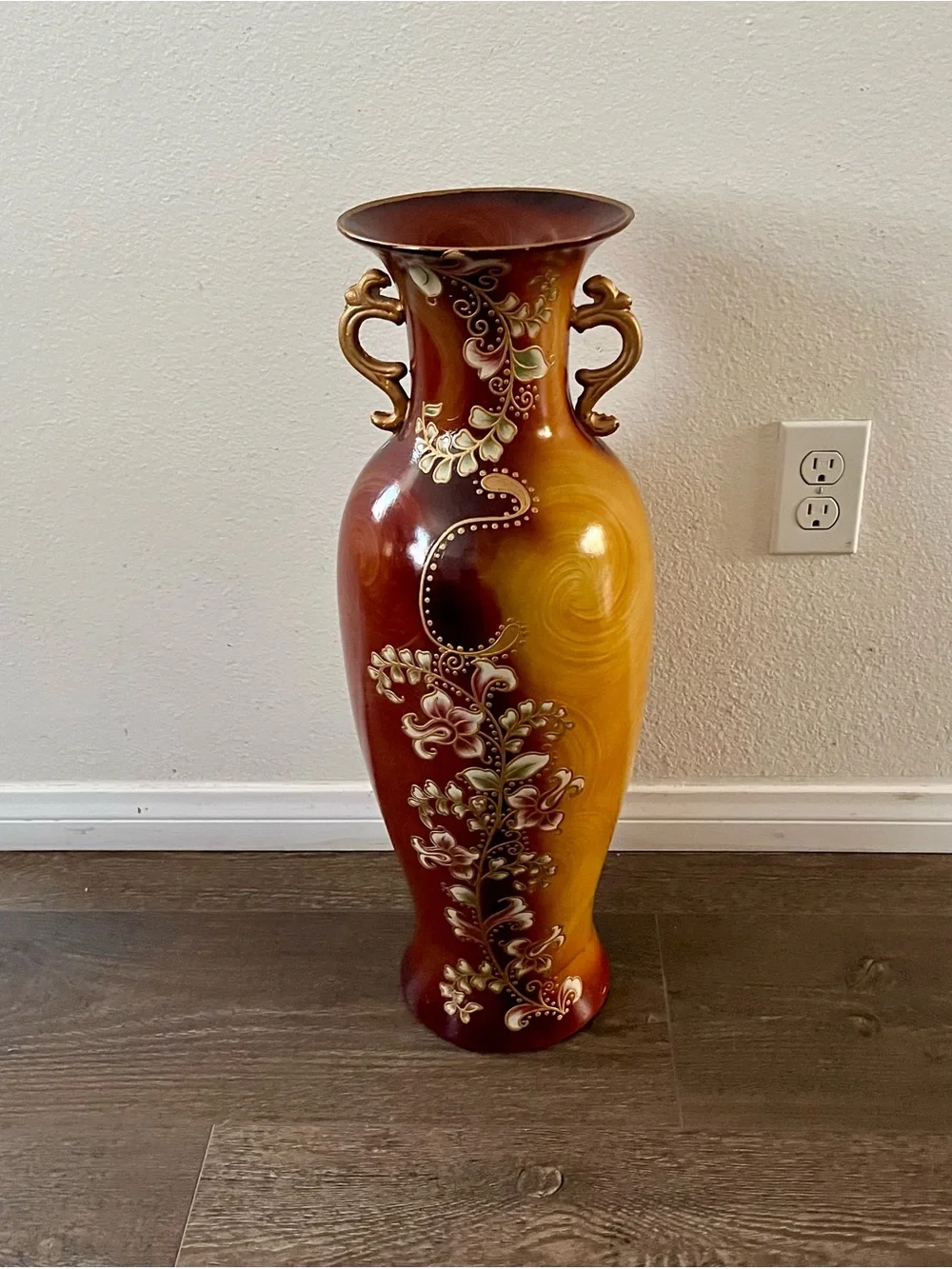 Decorative Red and Gold Floral Floor Vase - Brand 24 inch tall